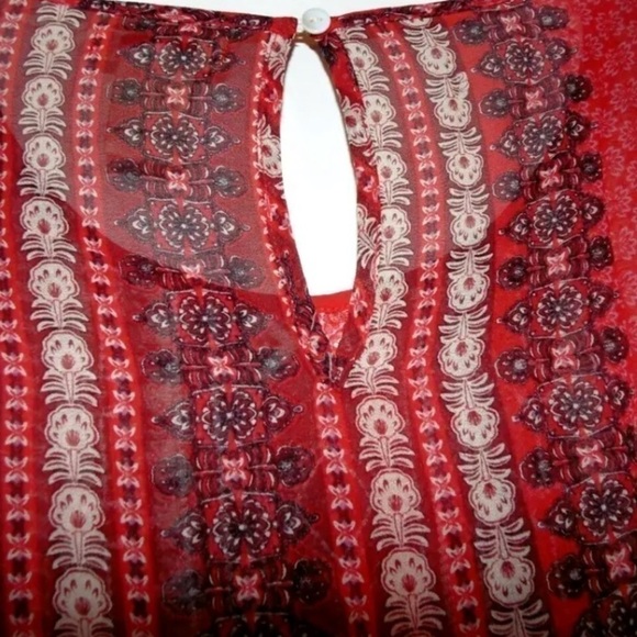 SUNDANCE | SIZE XS | SEMI SHEER EMBROIDERED TAPESTRY RED BLOUSE | BELL SLEEVES - Picture 9 of 10